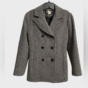 Vintage Paul Levy Women's Herringbone Pea Coat Size M Wool Grey Jacket Old Money